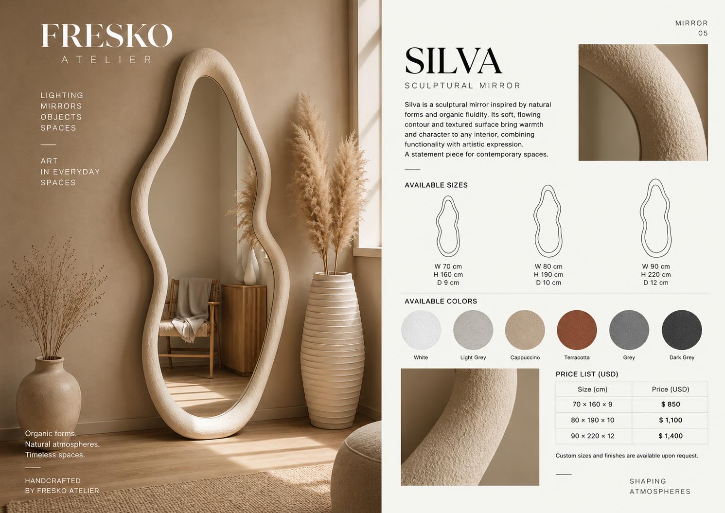 SILVA sculptural mirror in a warm textured interior